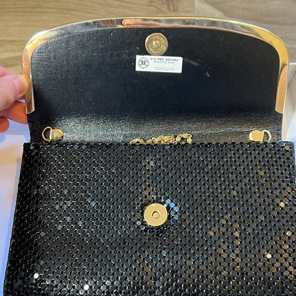 Vintage Black Silver Gold Link Mesh Evening Purse Clutch Crossbody Retro 80s - Picture 5 of 10